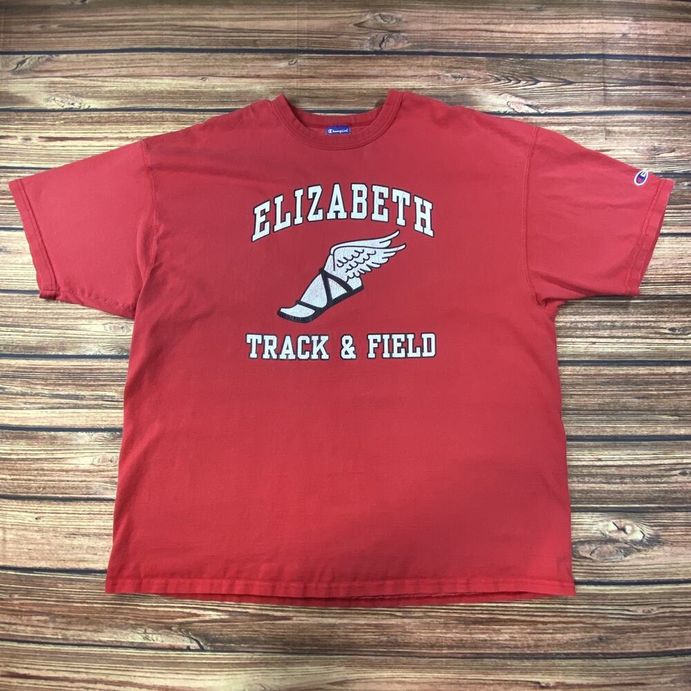 Vtg Champion T-Shirt Mens Size XL Red Elizabeth Track & Field Graphic Athletic